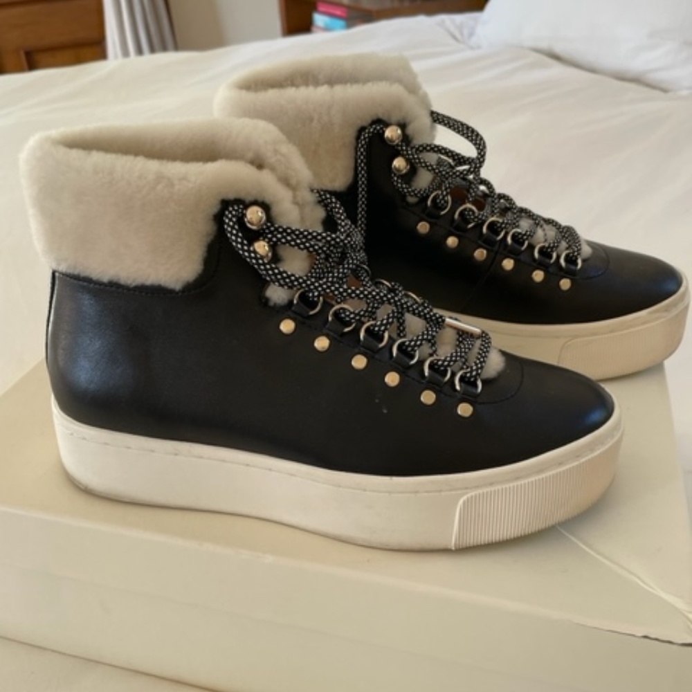 Joie Handan  Hightop Fur-lined Leather Sneakers
